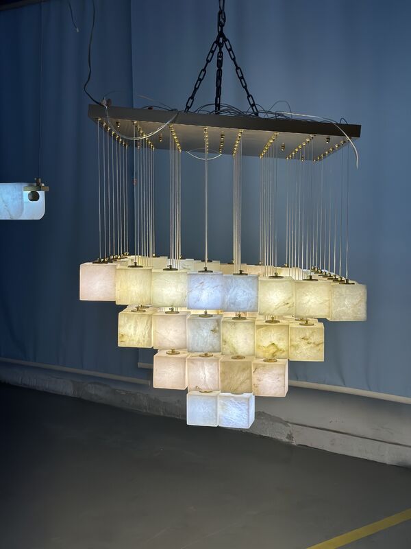 Modern Natural Marble Chandelier Luxury Natural Spanish Villa Living Room Lamp Post Restaurant Alabaster Pendant Lamp