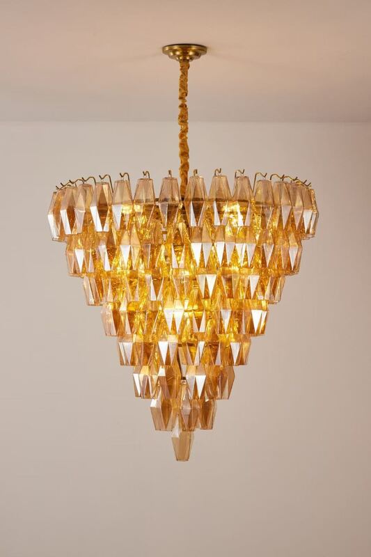 Glass Chandelier Metal Amber Diamond Glass Postmodern Art Deco Luxury Living Dining Room Villa Hotel Project Waterfall Lamp