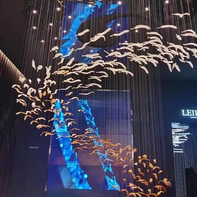 프로젝트 커스텀 호텔 로비 빌라 쇼핑몰 계단 매달린 손 불린 유리 깃 잎 LED 촛불 Pendant Light