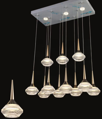 현대 맞춤 금 알루미늄 긴 천장 Pendant 회전 계단 큰 거실 매달린 빛 LED 고급 아크릴 사다리