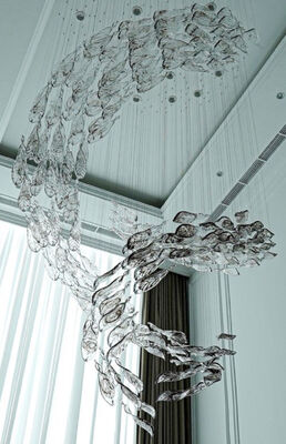 창의적인 호텔 로비 빌라 연회장 엔지니어링 크리스탈 맞춤 램프 장식 나선형 유리 잎 액세서리